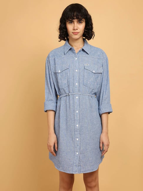 Wrangler Blue Striped Shirt Dress