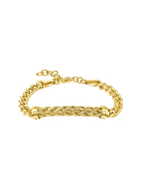 Police Crossed Textured Motif Flexible fit Golden Flexible fit Bracelet for Men-picture-13