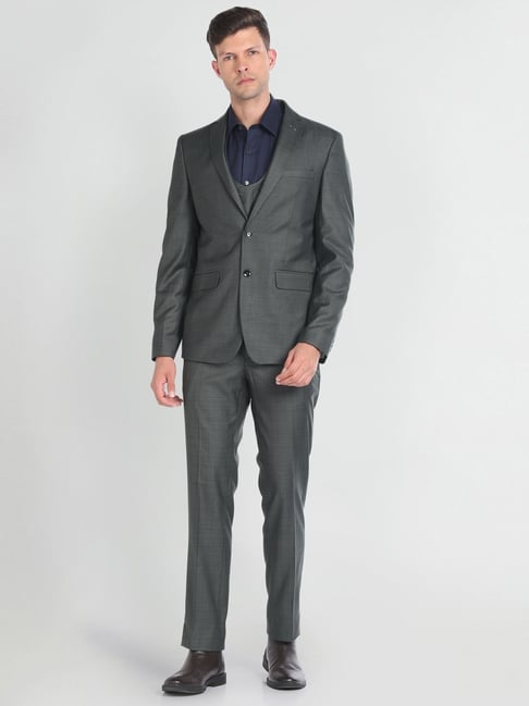 Arrow Dark Olive Regular Fit Checks Three Piece Suit-picture-36