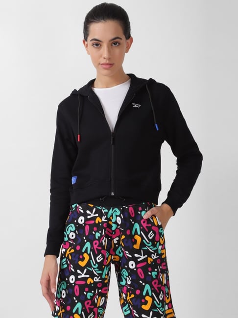 Reebok Black Cotton Logo Print Sports Sweatshirt