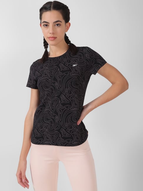 Reebok Black Printed Sports T-Shirt-image-3