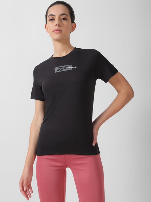 Reebok Black Logo Print Sports T-Shirt-image-45