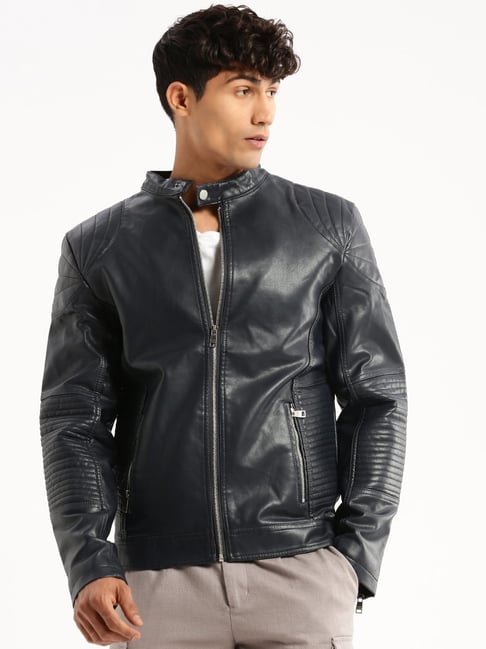 Buy Leather Retail Black Regular Fit Full Sleeves Jacket for Men Online @ Tata  CLiQ