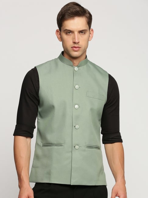 Casual Ethnic Modi jacket Nehru Jacket Koti Green