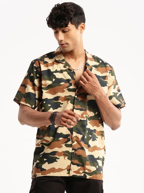 Buy Brown Camo Print Short Sleeves Shirt for Men