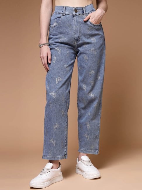 Melon by PlusS Blue Printed Mid Rise Jeans-image-19