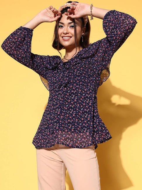 Melon by PlusS Navy Floral Print Top-picture-44