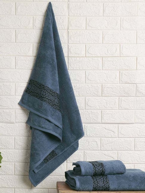 Spaces Aurum Blue Cotton 500 GSM Bath Towel,Kitchen Towel & Large Towel - Set of 3