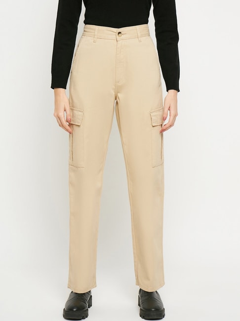 Buy Beige Solid Trouser For Women Online - Zink London