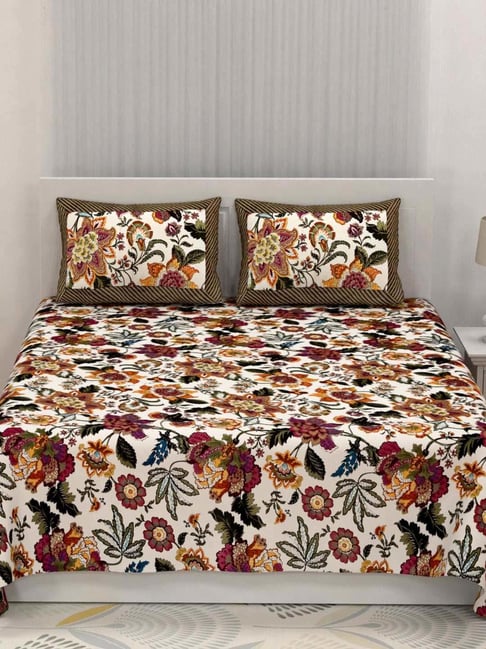 Living Roots Brown Cotton 200 TC King Size Bedsheet With Pillow Covers-picture-46