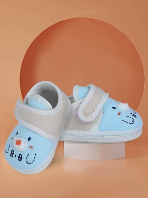Baby Moo Kids Blue Grey Cotton Embroidered Shoes