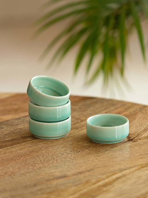 ExclusiveLane Sea Green Ceramic Hand Glazed Chutney & Dip Bowls (0.12 L) - Set of 4-picture-21