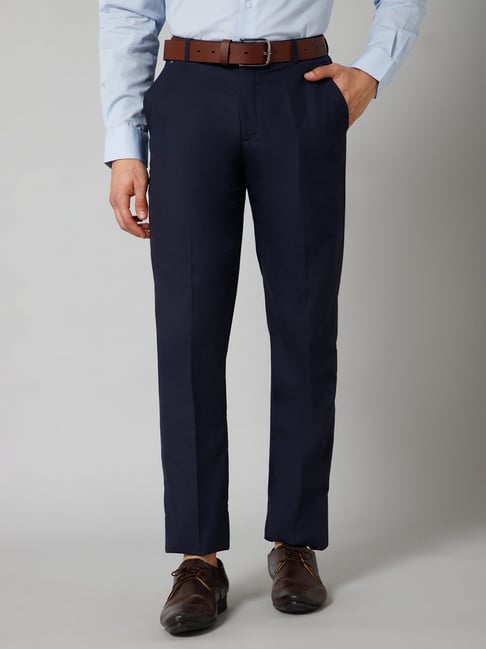 Buy Cantabil Navy Blue Cotton Regular Fit Trousers for Mens Online @ Tata  CLiQ