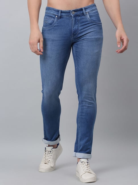 Cantabil Blue Regular Fit Lightly Washed Jeans-image-17