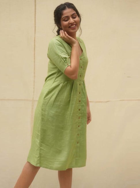 Anousshka Moss Green Semi Formal Long Dress