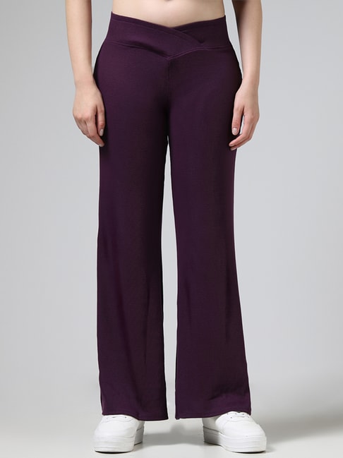 Trousers for Women-Glorious-Purple-High Rise Bootcut Pants|Salt  Attire-Luxury Business Casuals