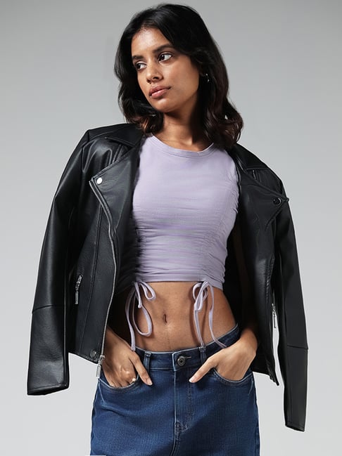 Women Dance Leather Crop Top, Black Leather Tops Women