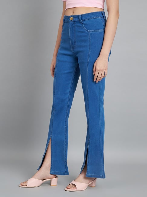 Angelfab Dark Blue Denim Flared Fit High Rise Jeans