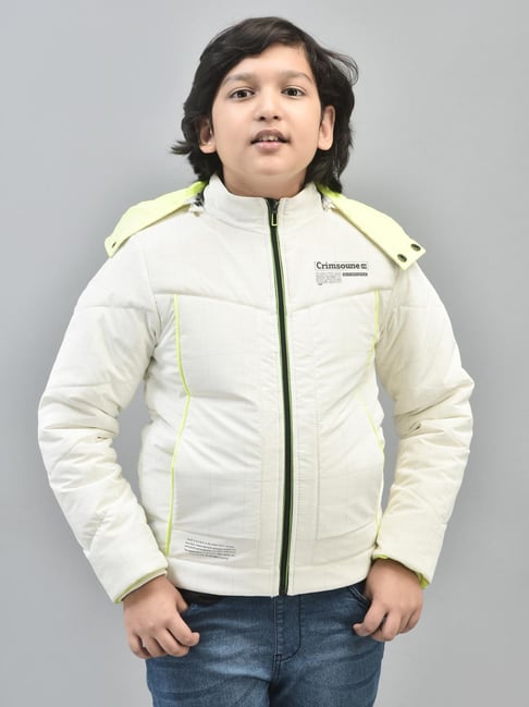 Crimsoune Club Kids White Solid Full Sleeves Padded Jacket