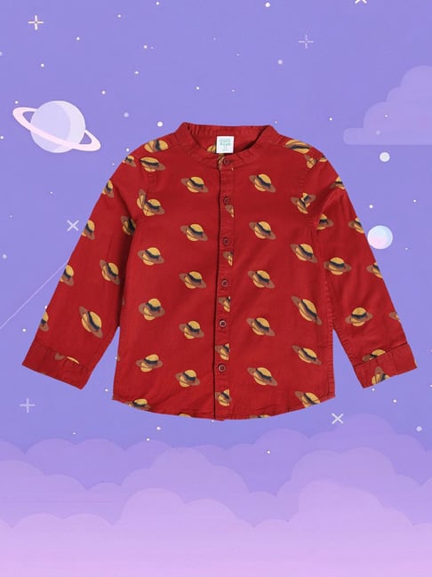 MINIKLUB Kids Red Printed Full Sleeves Shirt