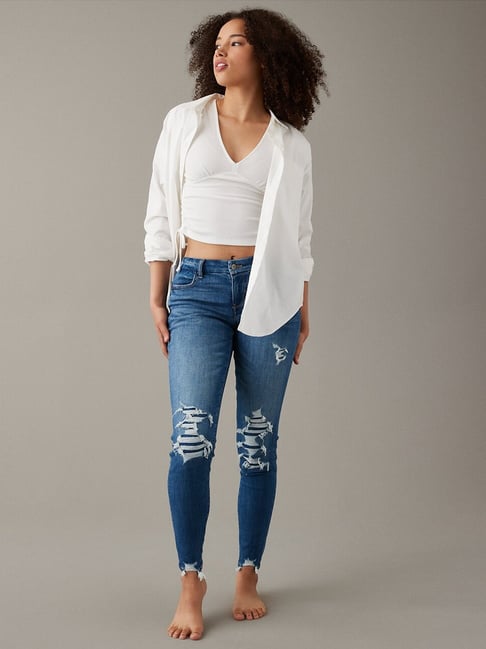 American Eagle Outfitters Blue Cotton Distressed Mid Rise Jeans-picture-40