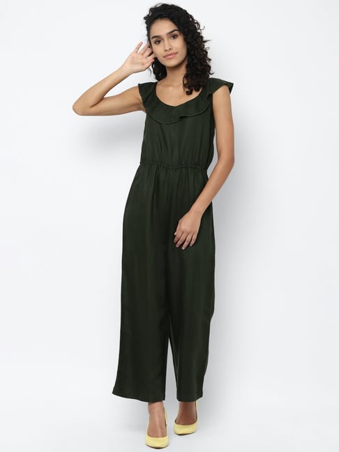 Allen Solly Olive Green Sleeveless Jumpsuit
