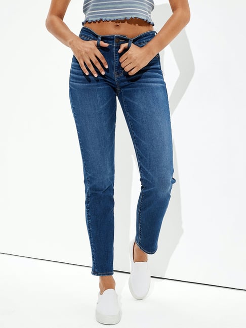 American Eagle Outfitters Dark Blue Cotton Mid Rise Jeans-picture-25