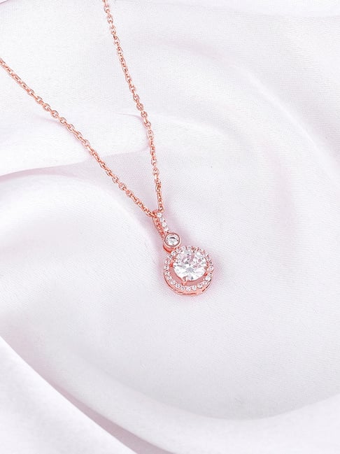 GIVA 92.5 Sterling Silver Rose Gold Drizzle Drop Pendant With Link Chain-picture-13