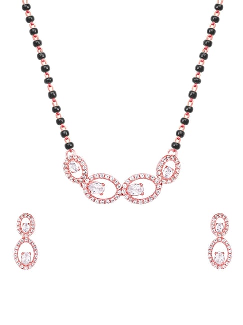 GIVA 92.5 Sterling Silver Rose Gold Eternal Love Mangalsutra & Earrings Set-picture-42