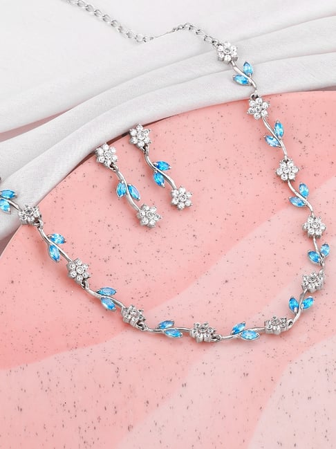 GIVA 92.5 Sterling Silver Bluey Floral Necklace & Earring Set
