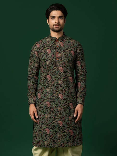 KISAH Black Regular Fit Printed Kurta