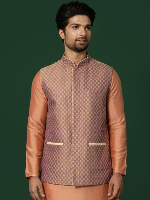 KISAH Mauve Regular Fit Jacquard Nehru Jacket