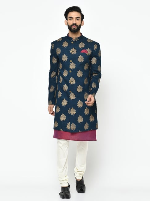 KISAH Multicolored Regular Fit Printed Sherwani Set