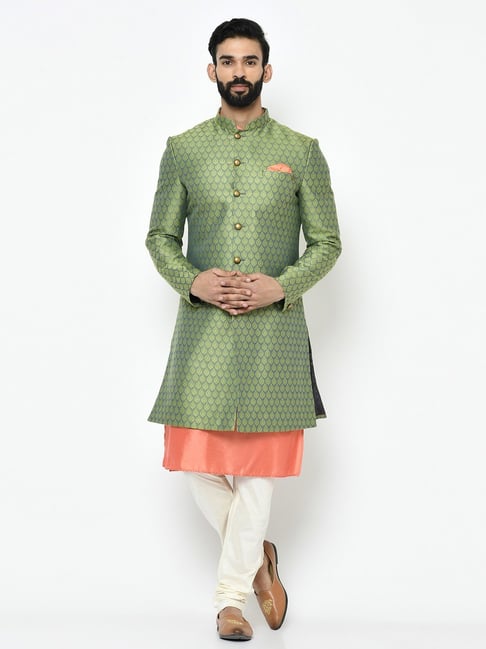 KISAH Multicolored Regular Fit Jacquard Sherwani Set