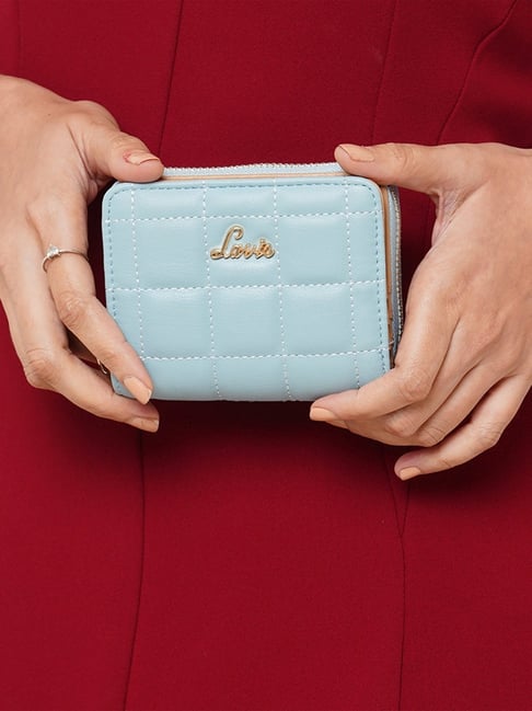Lavie Square Powder Blue Polyester Quilted Zip Around Wallet