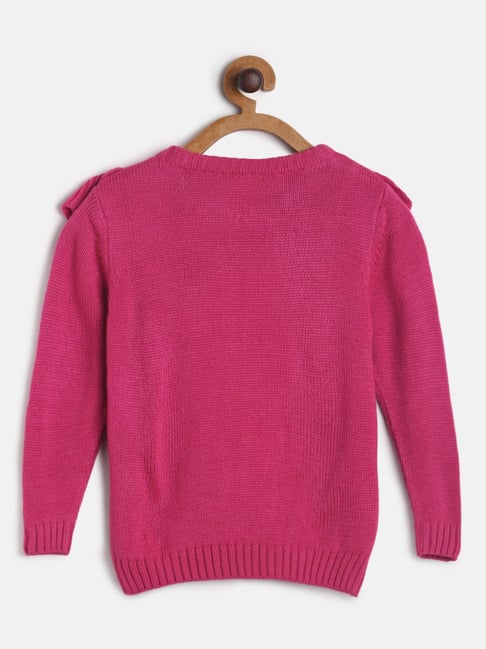 MINIKLUB Kids Pink Self Design Full Sleeves Sweater