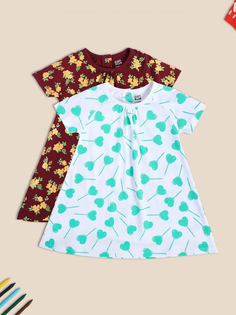 miniklub kids red & white floral print dress (pack of 2)
