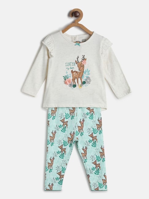 MINIKLUB Kids Grey & Green Printed Full Sleeves Top with Pants