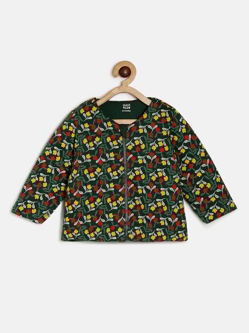 MINIKLUB Kids Green Floral Print Full Sleeves Jacket