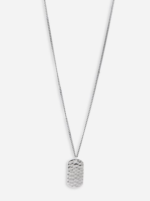 Buy The Bro Code Black Dog Tag Charm Cuban Silver Necklace Online