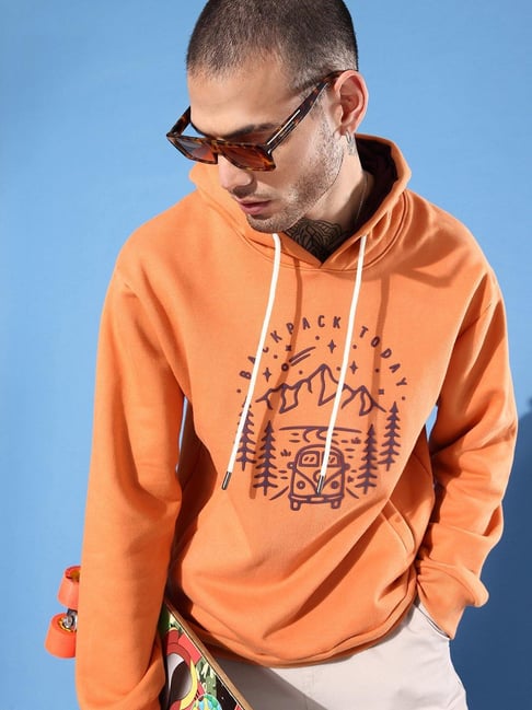 Dillinger Light Brown Loose Fit Printed Hooded Sweatshirt-picture-36