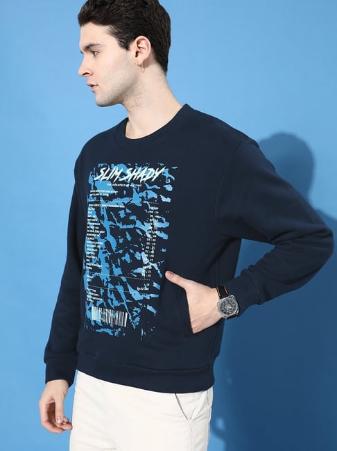 Difference of Opinion Navy Blue Loose Fit Printed Sweatshirt-picture-19