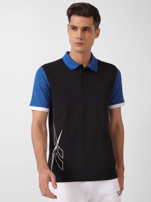 Reebok Black Regular Fit Sports Polo T-Shirt