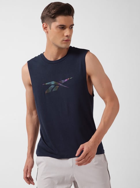 Reebok Navy Regular Fit Round Neck Tank T-Shirt-picture-11