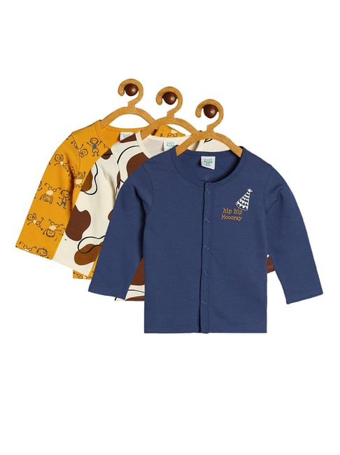 MINIKLUB Kids Yellow Printed Full Sleeves Shirt (Pack Of 3)