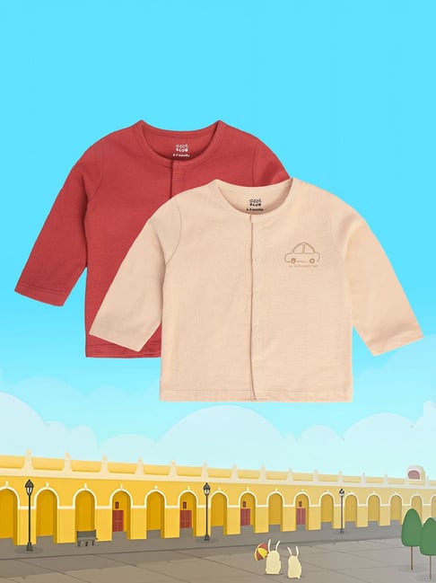 MINIKLUB Kids Red & Beige Solid Full Sleeves Shirt (Pack Of 2)