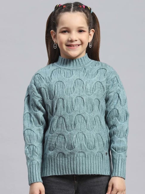 Monte Carlo Kids Olive Self Pattern Full Sleeves Pullover
