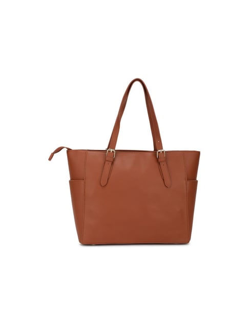 Buy Tyra Liana Tan Solid Faux Leather Tote Handbag Online At Best