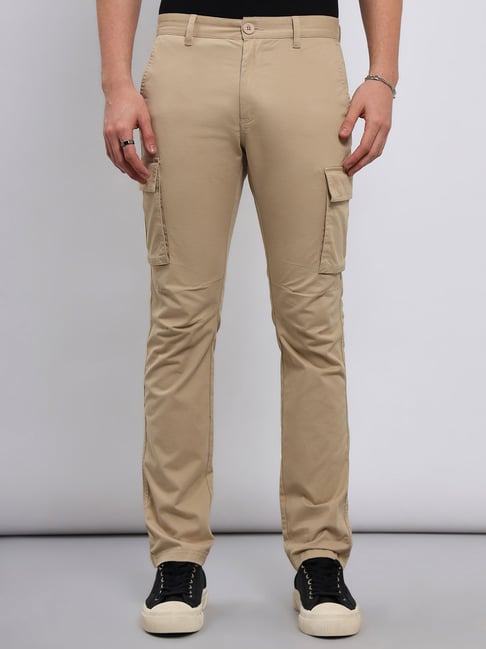Heathered Light Brown Textured Premium Terry-Rayon Pant For Men
