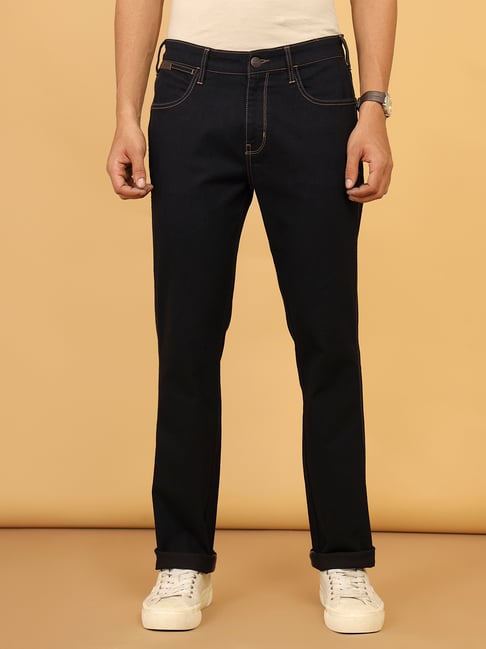 Wrangler Navy Straight Fit Lightly Washed Jeans-image-42